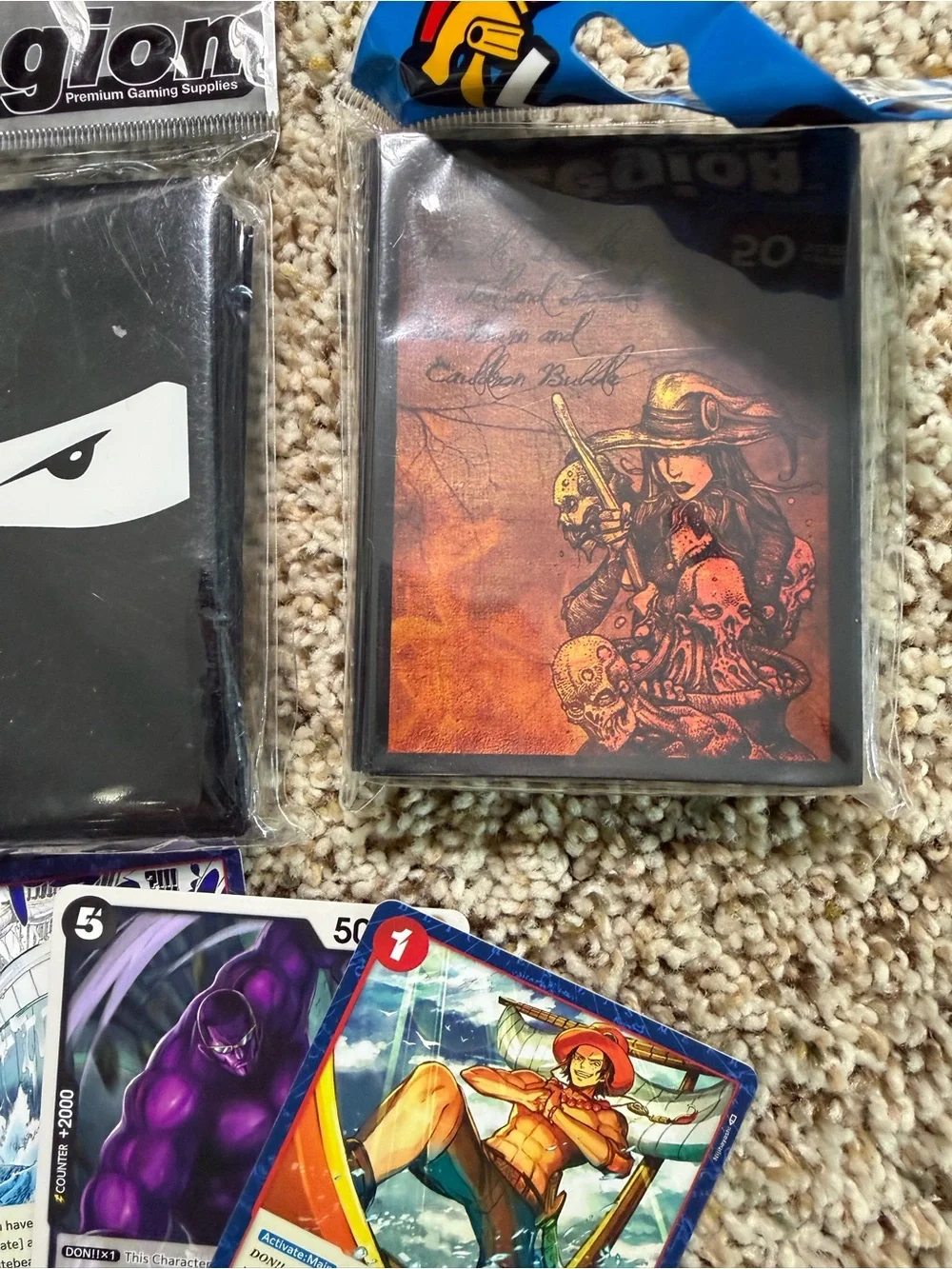 Lot Bundle of 300 One Piece Trading Cards & 3 Packs of Card Sleeves Sealed